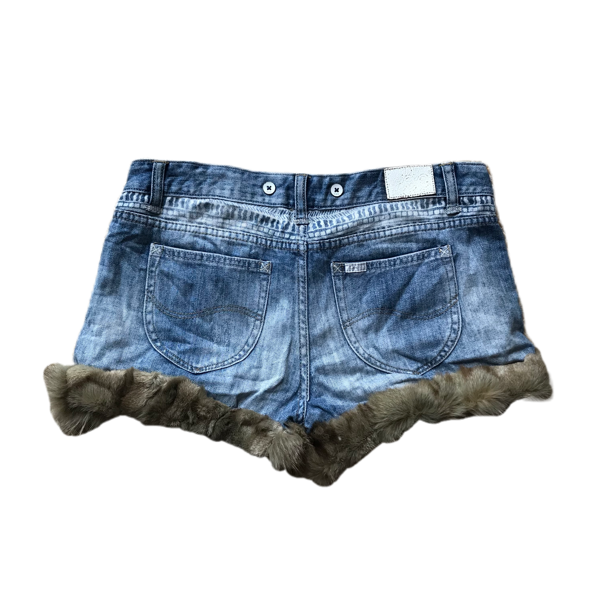 Light Wash Denim Fur Trim Shorts