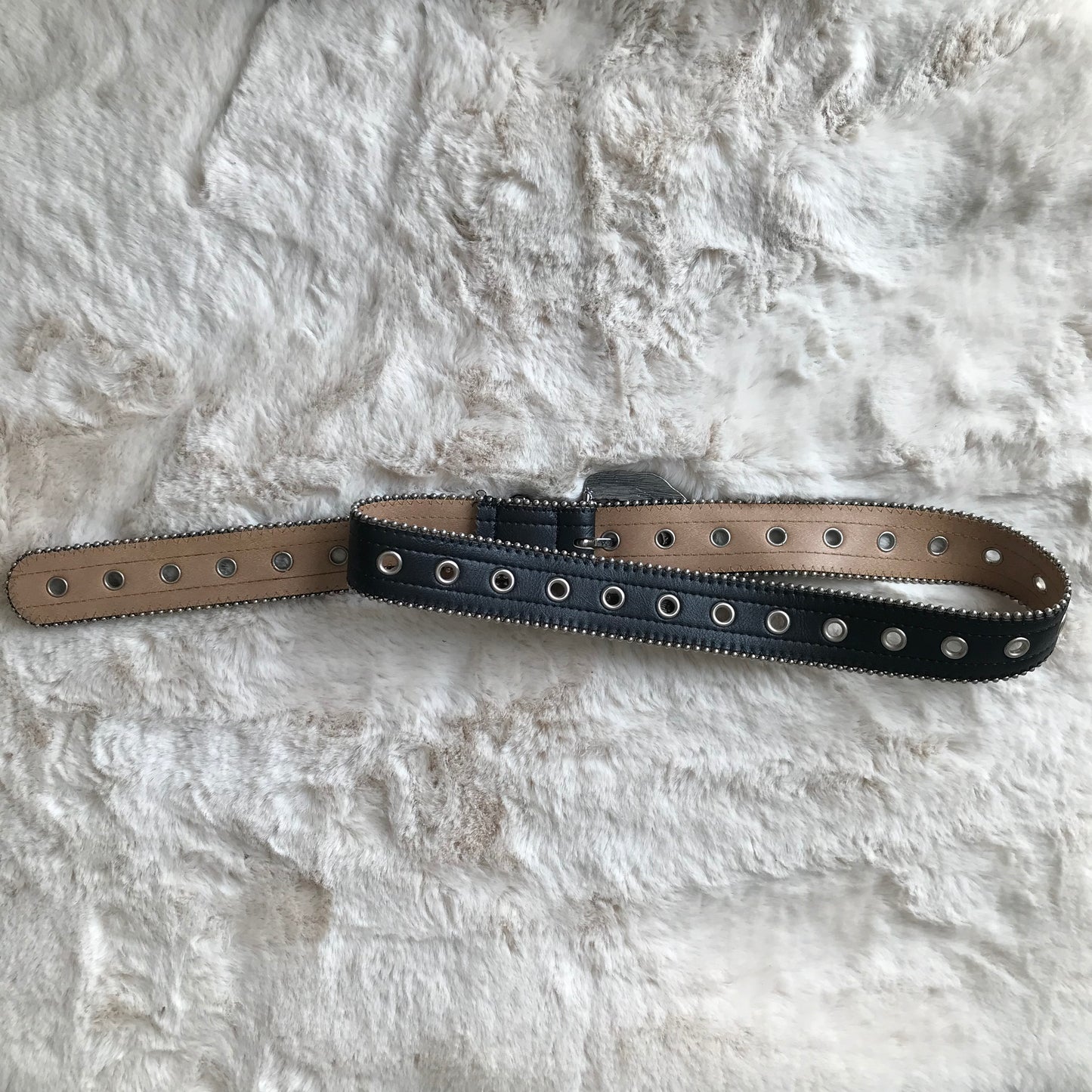 Black & Silver Leather Rhinestone Belt