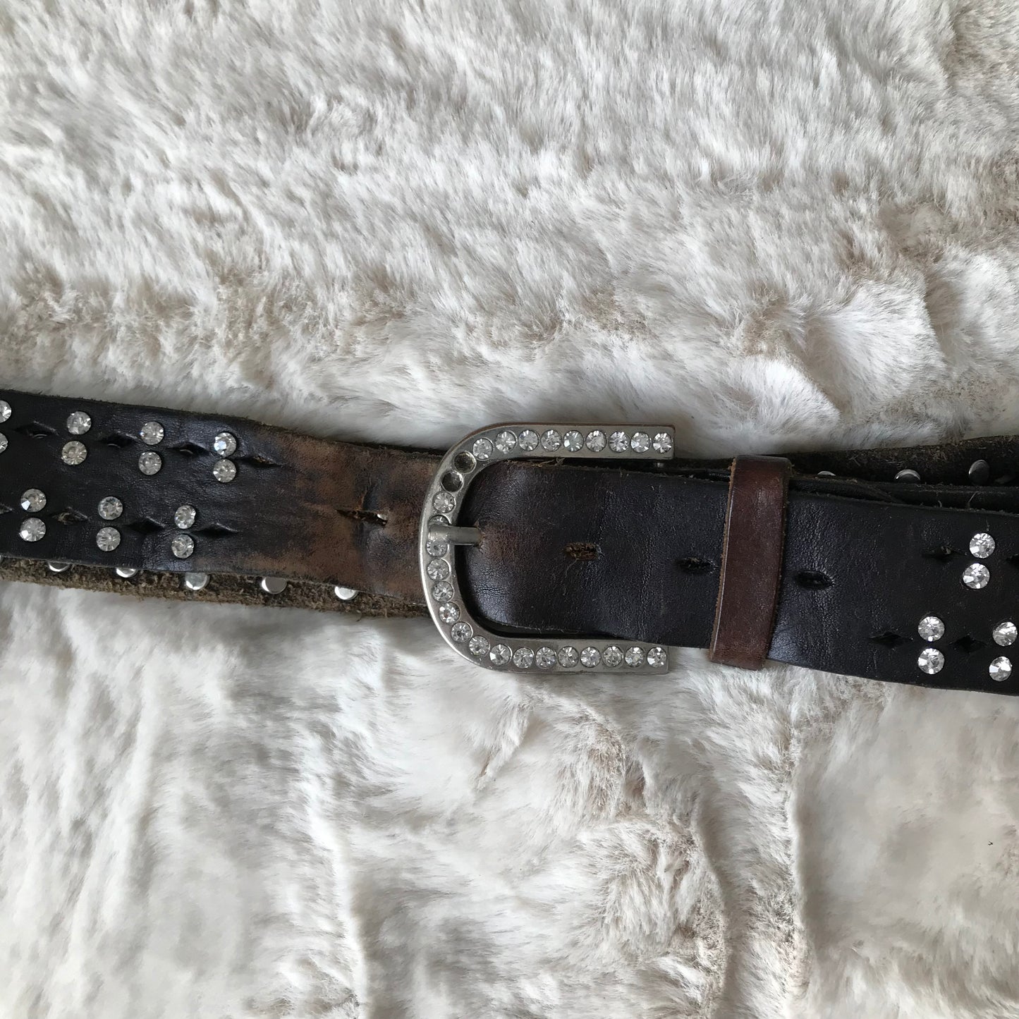 Brown Leather Rhinestone Belt