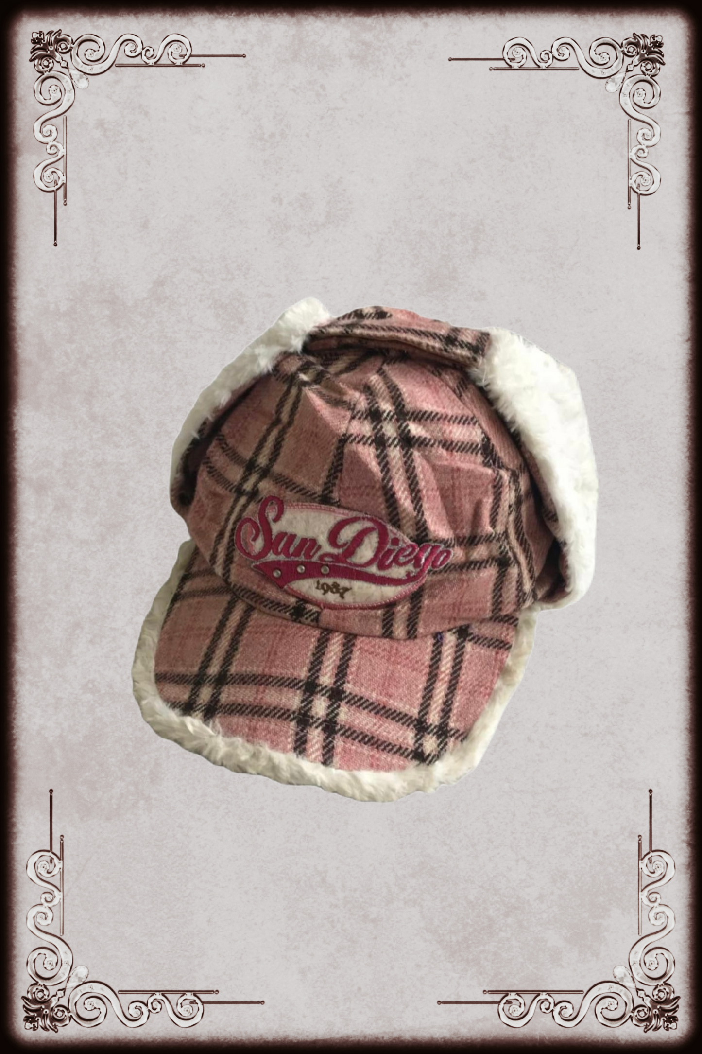 Pink & Off White Plaid Fur Trapper Hat