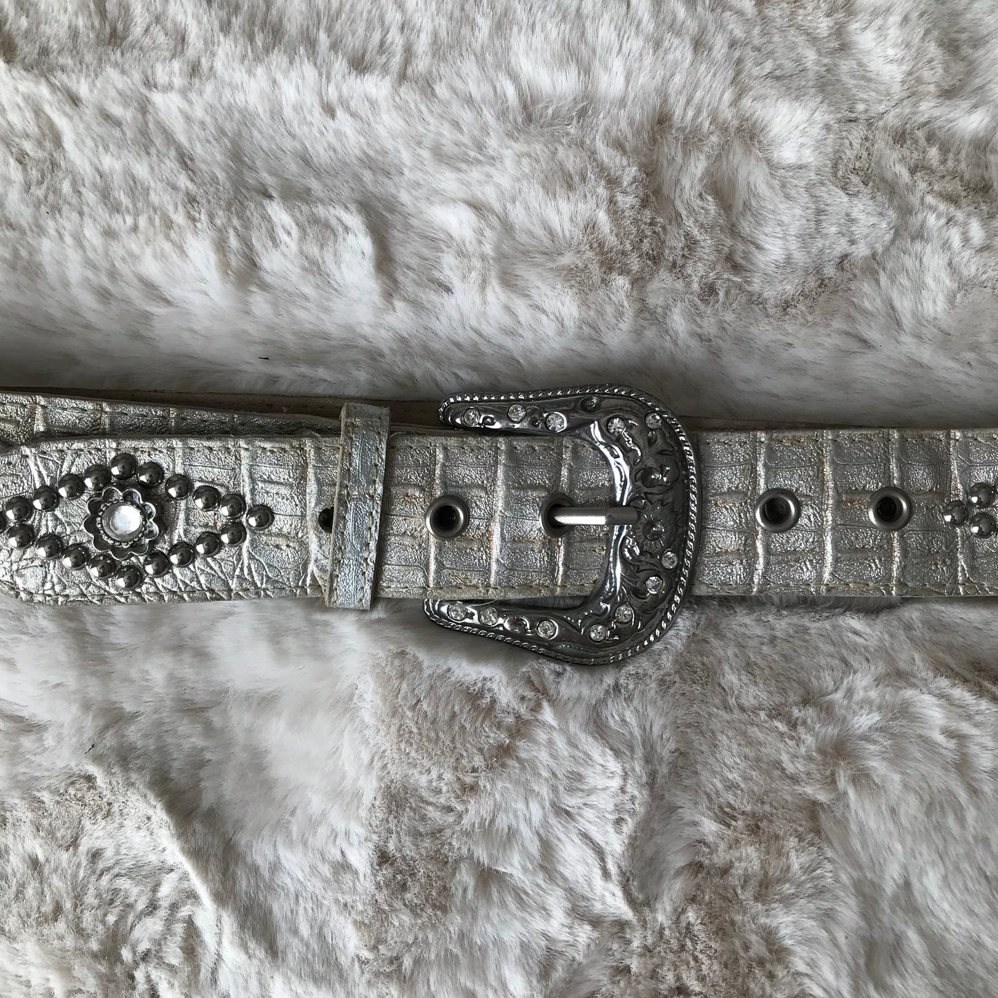Silver Leather Rhinestone Belt