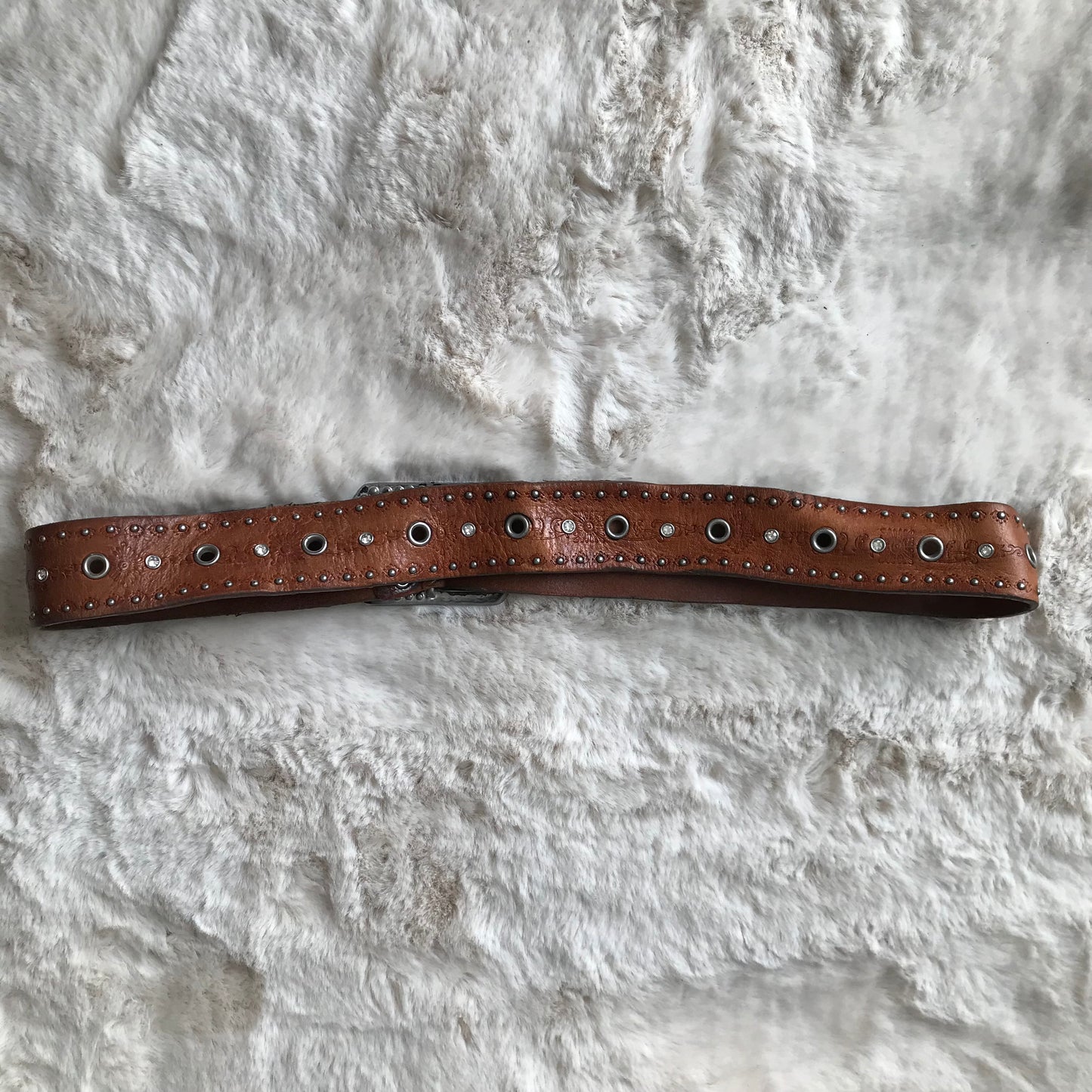 Brown Rhinestone Leather Belt