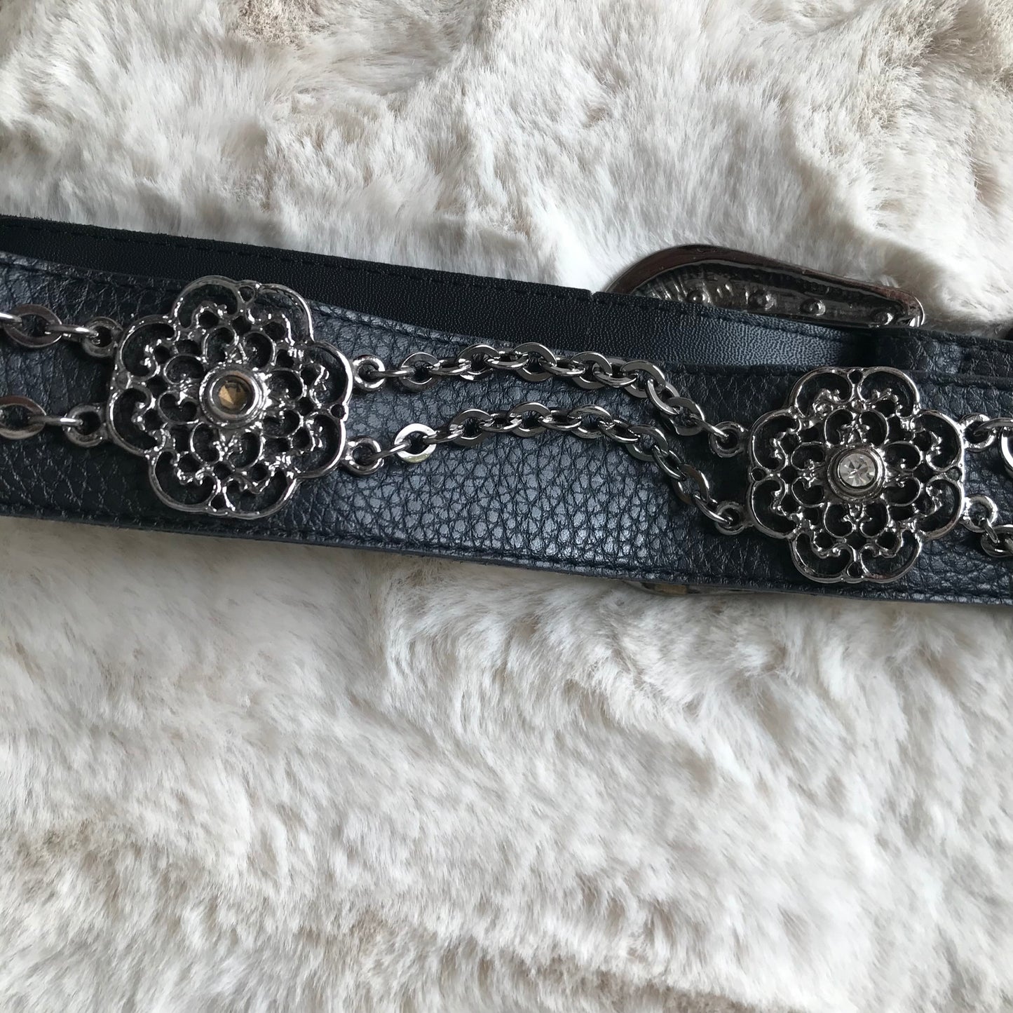 Black Leather Rhinestone Belt