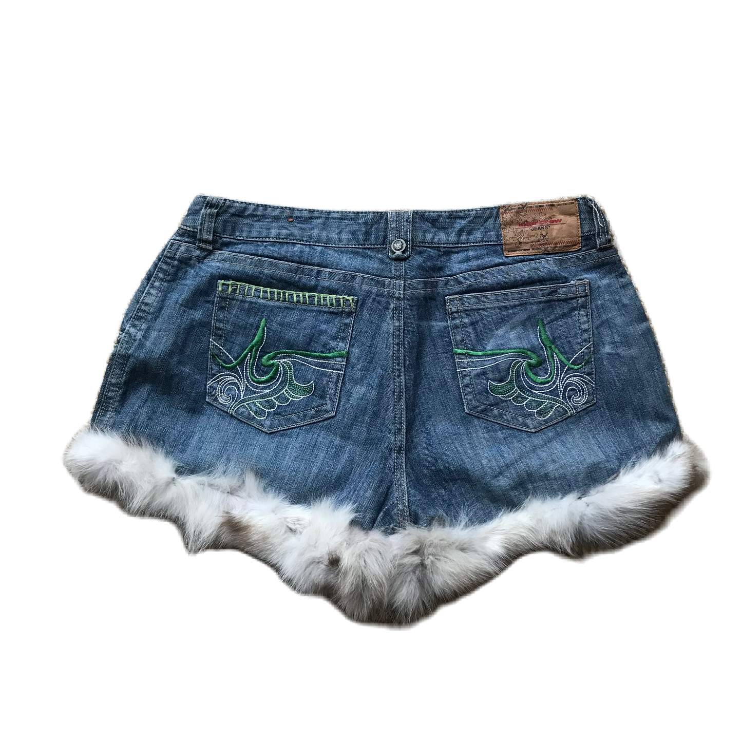 Light Off White Fur Trim Denim Shorts