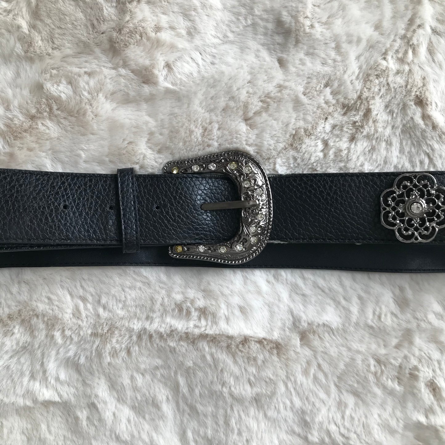 Black Leather Rhinestone Belt