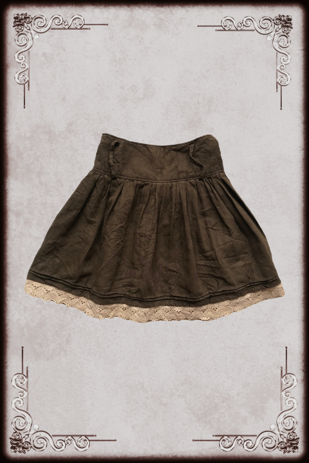 Brown and Cream Lace Faux Suede Skirt
