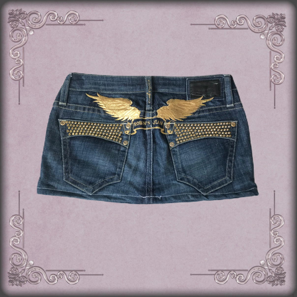 Gold Wings Rhinestone Denim Mini Skirt