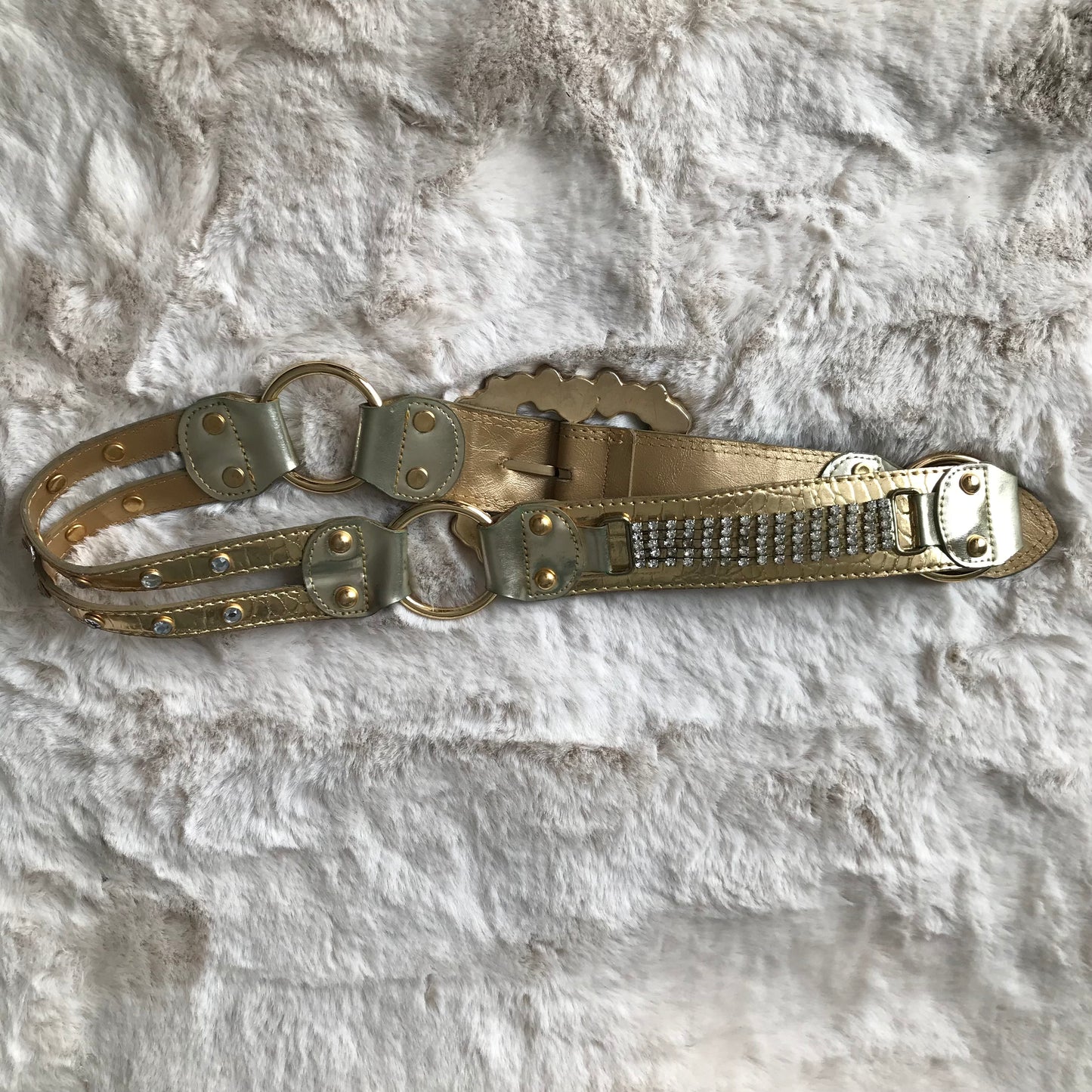 Gold Rhinestone & Pearl Detail Belt