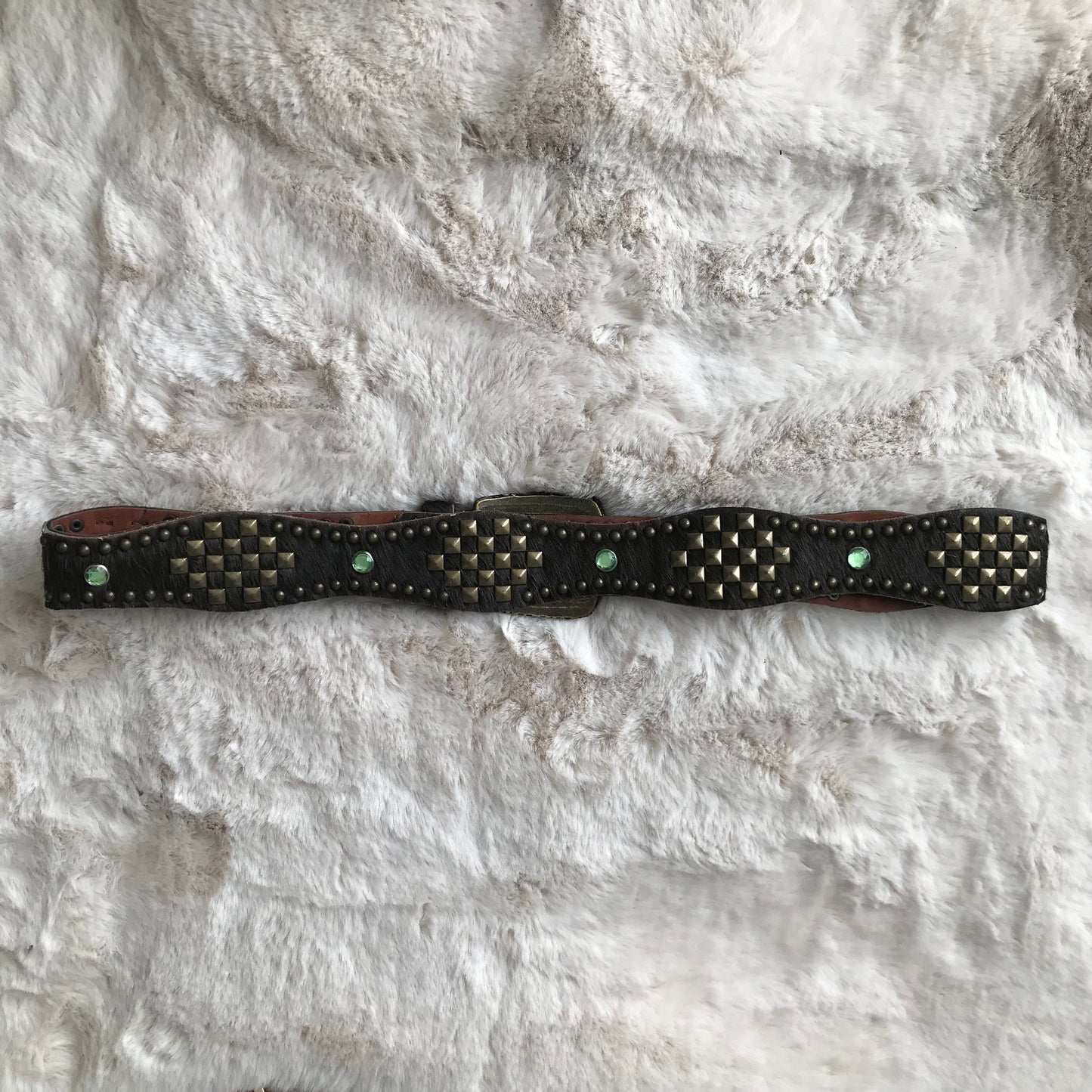Fur Brown & Green Rhinestone Belt
