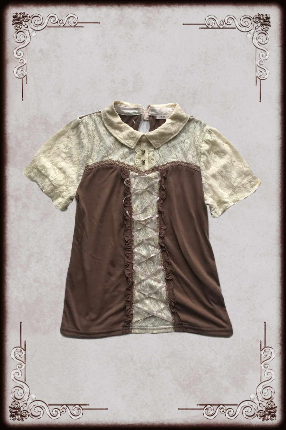 Axes Femme Cream & Brown Lace Up Blouse