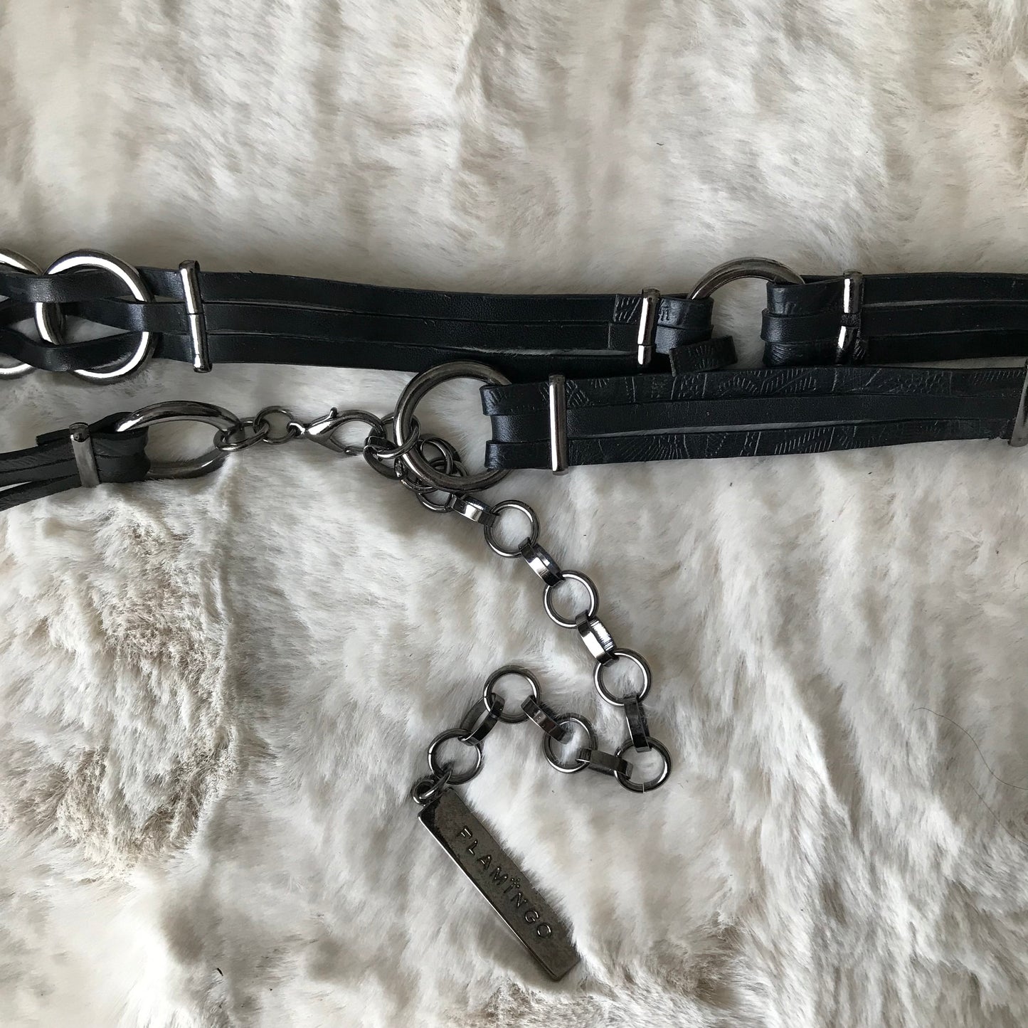 Black Leather Chain Tassel Belt