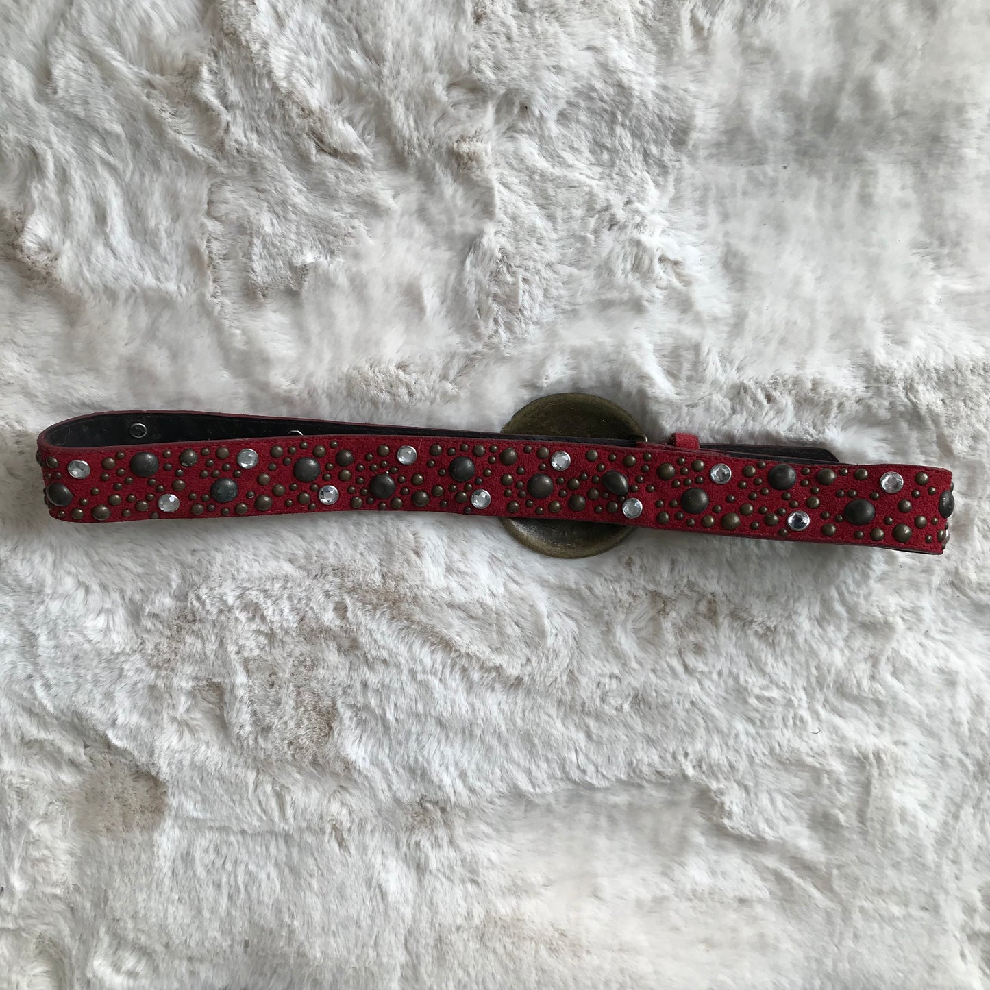 Red & Turquoise Suede Rhinestone Belt