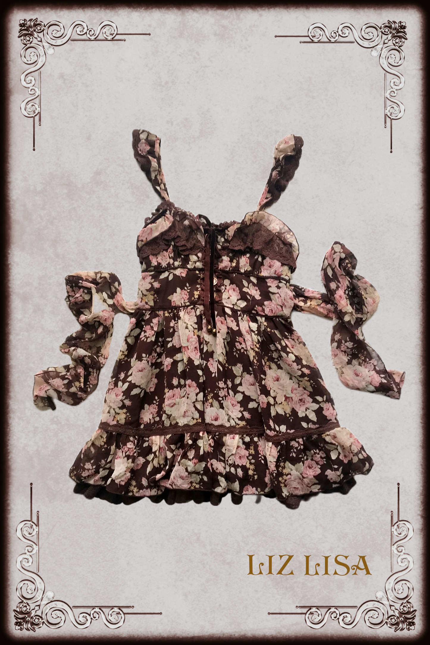 Liz Lisa Brown & Pink Floral Tie Back Dress