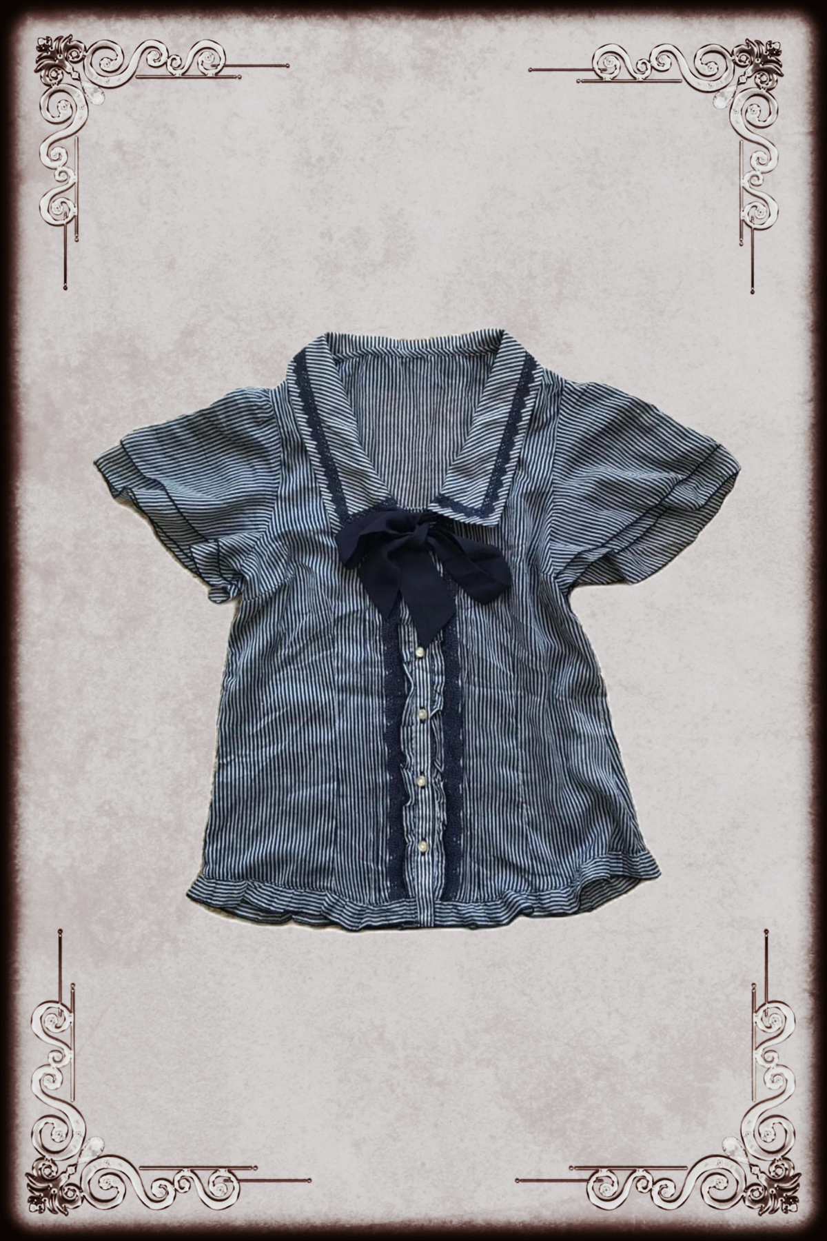 Axes Femme Navy & White Pinstripe Bow Top