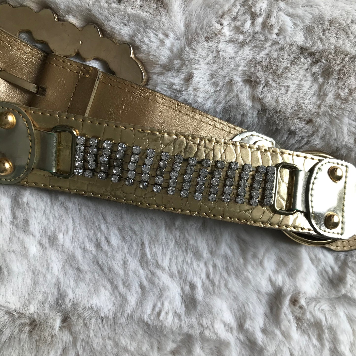 Gold Rhinestone & Pearl Detail Belt