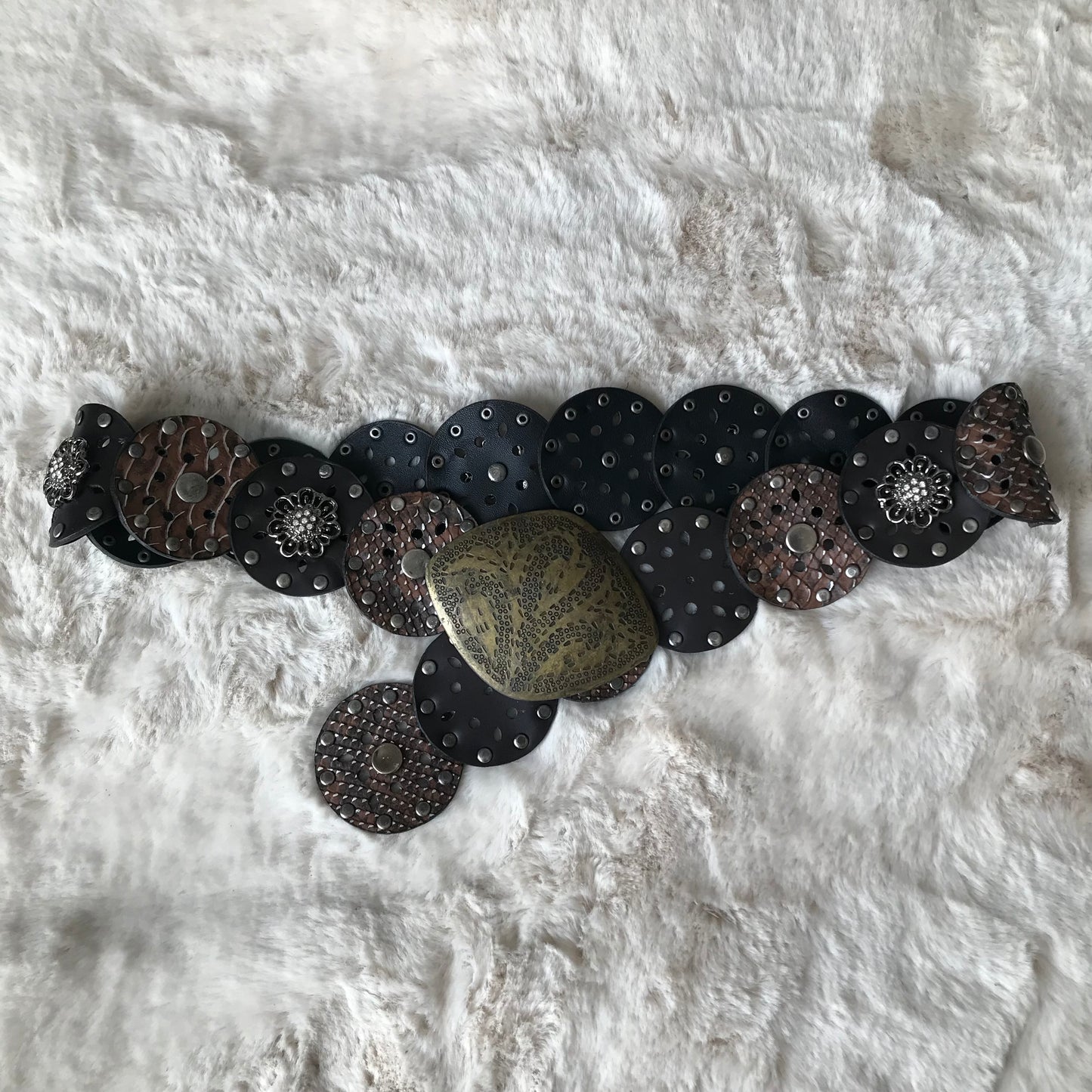 Brown Snake Pattern Brass Buckle Belt