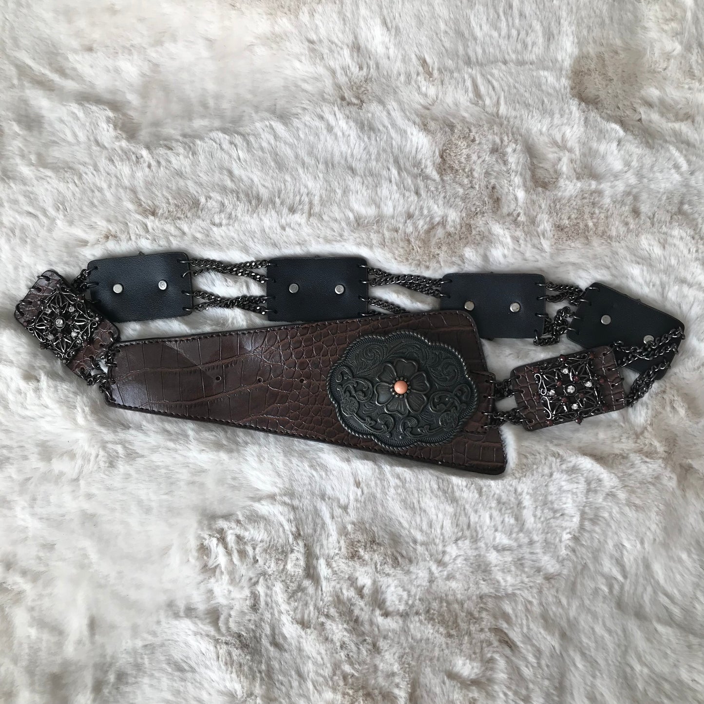 Dark Brown Statement Flower Belt