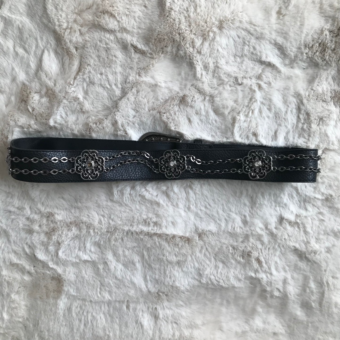Black Leather Rhinestone Belt