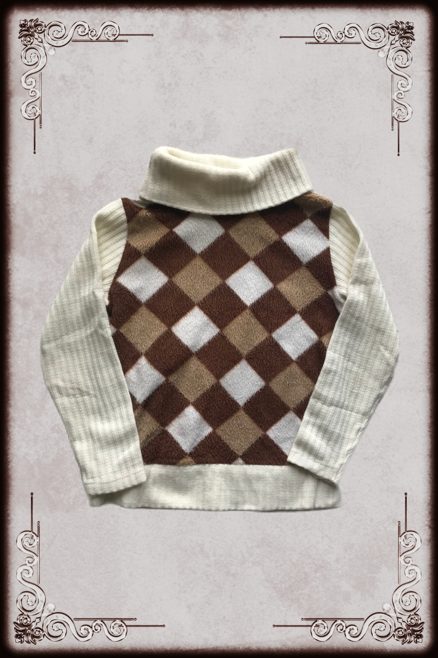 Cream & Brown Ribbed Checkered Sweater