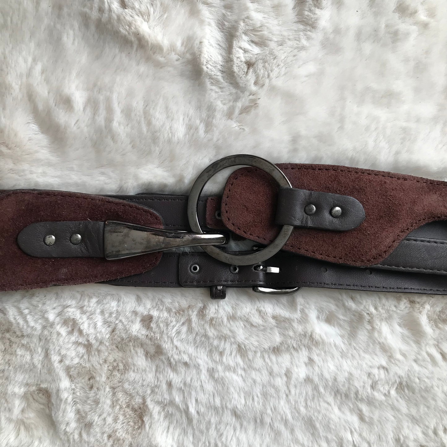 Brown Leather & Suede Strap Belt