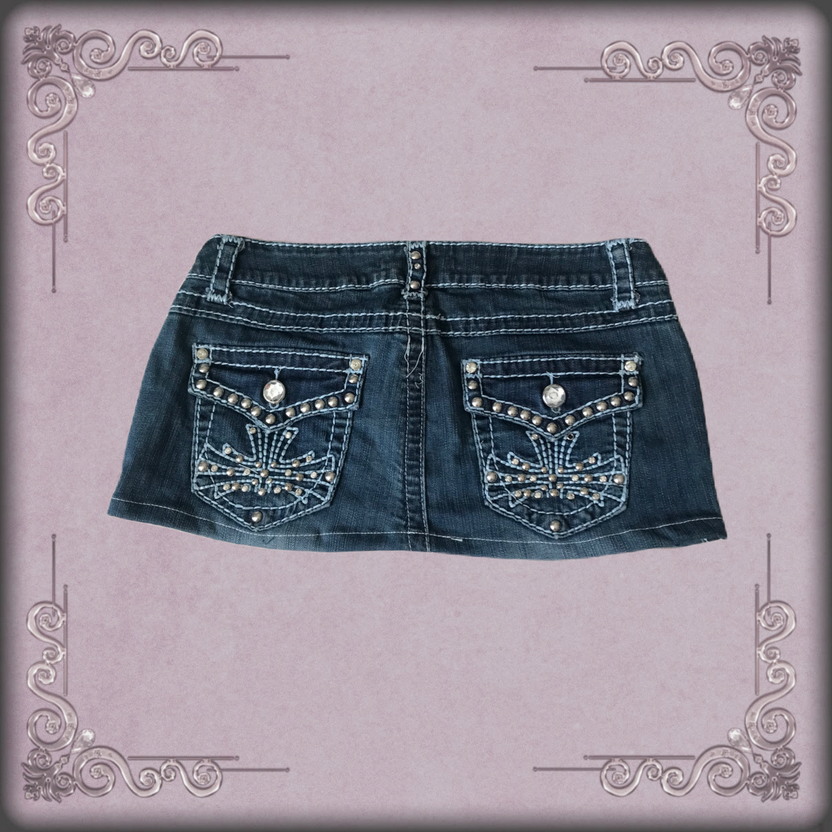 Blue Embroidery Rhinestone Studded Denim Mini Skirt