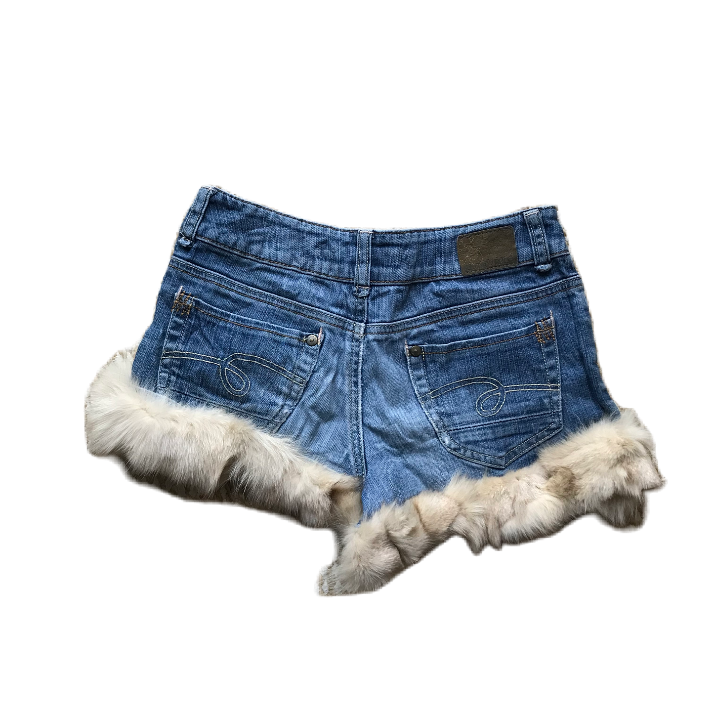 Asymmetrical Fur Trim Denim Shorts