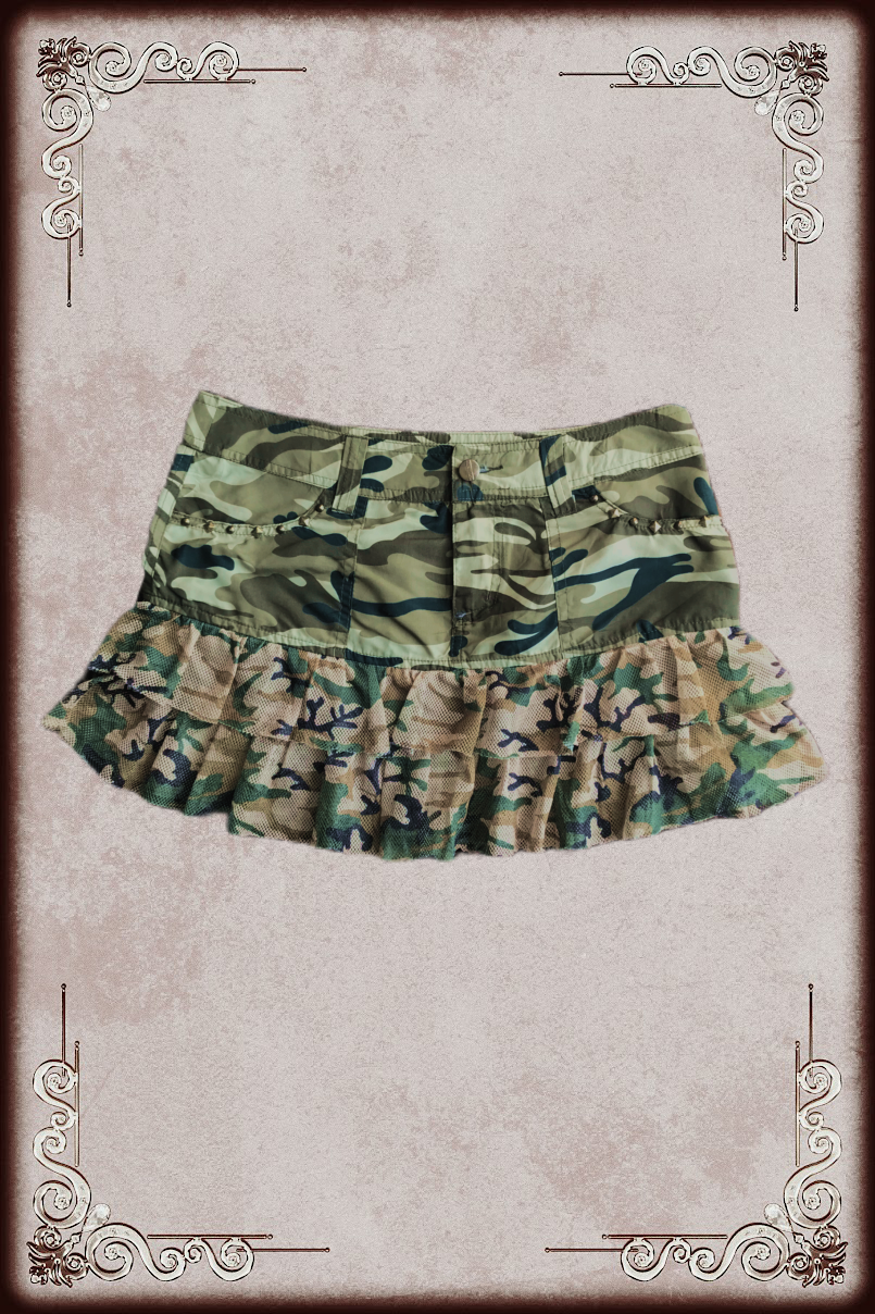 Lightweight Camo Mesh Trim Micro Mini Skirt