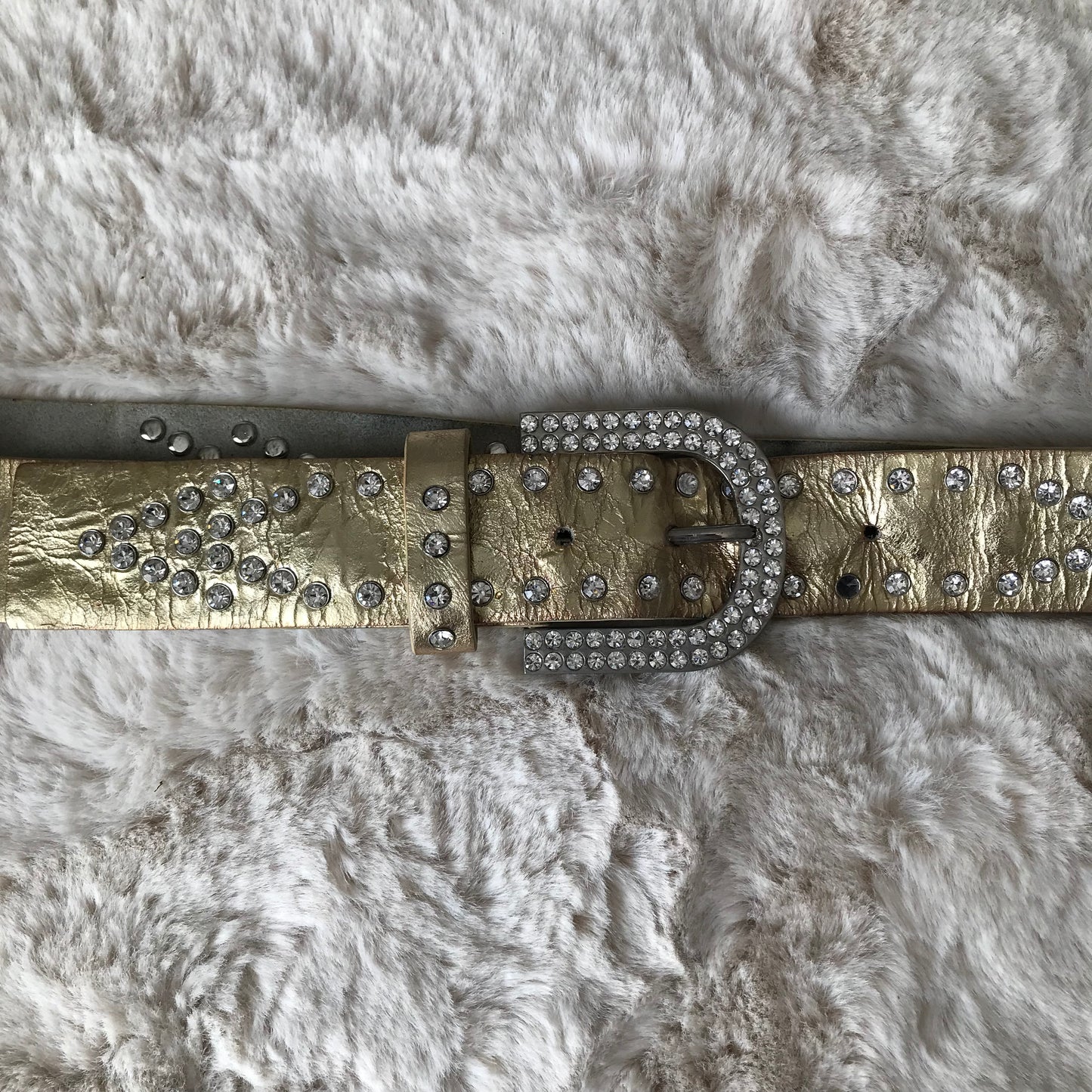 Gold & Silver Rhinestone Leather Belt