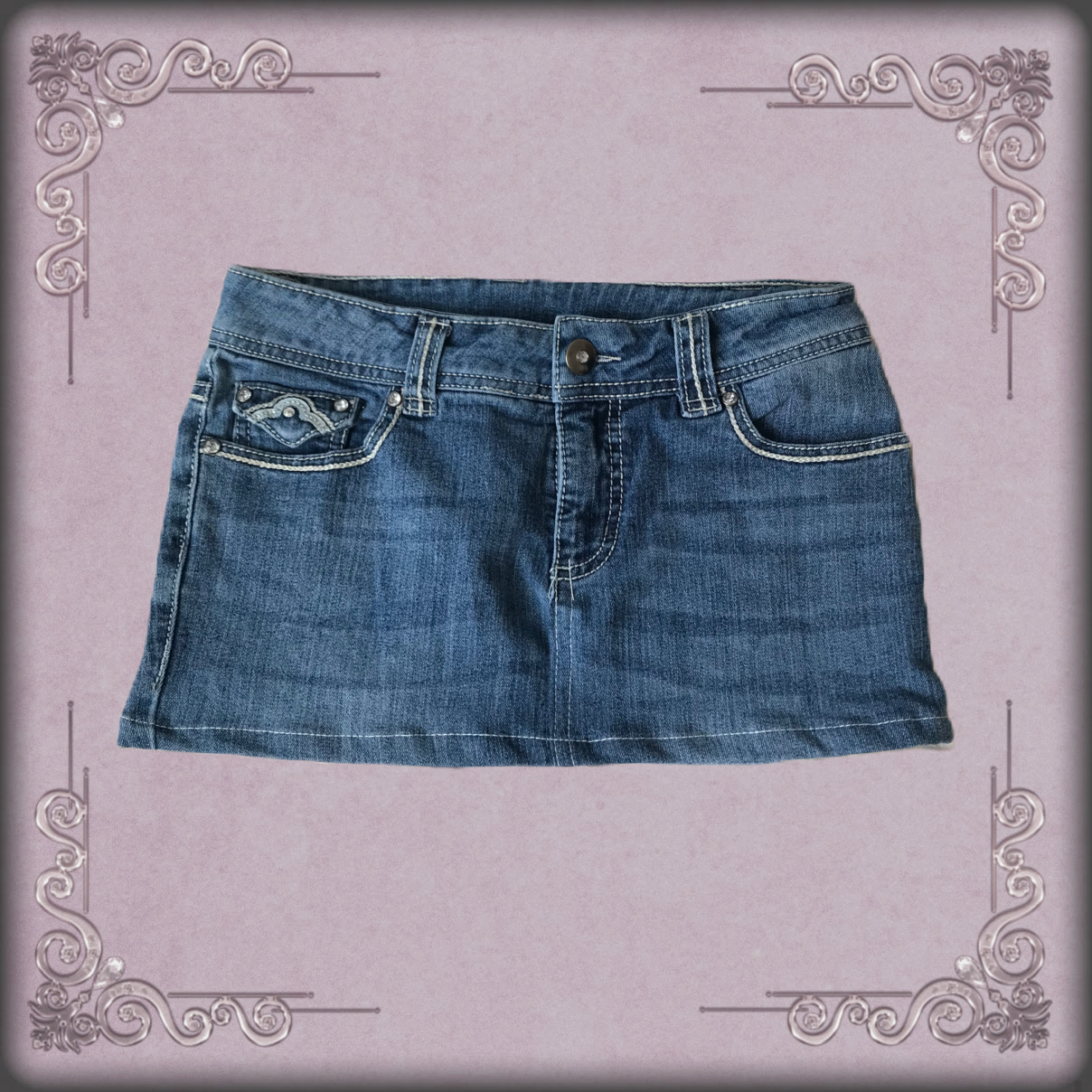 Sky Blue Cross Rhinestone Denim Mini Skirt