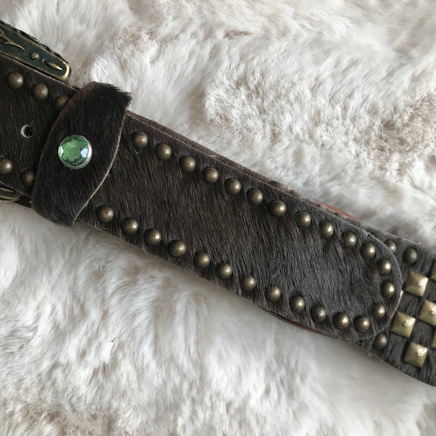 Fur Brown & Green Rhinestone Belt