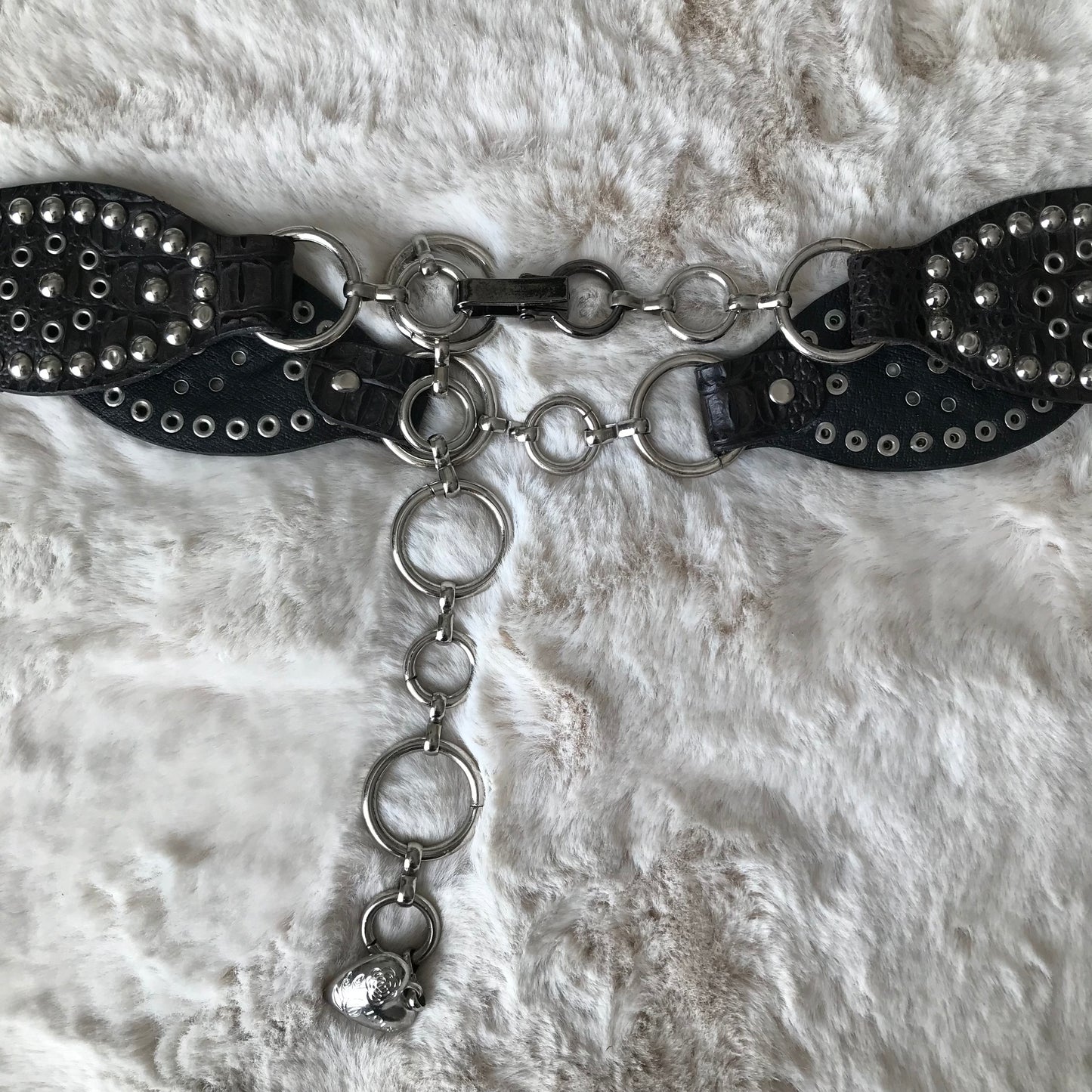 Heart Charm Black Leather Stud Belt