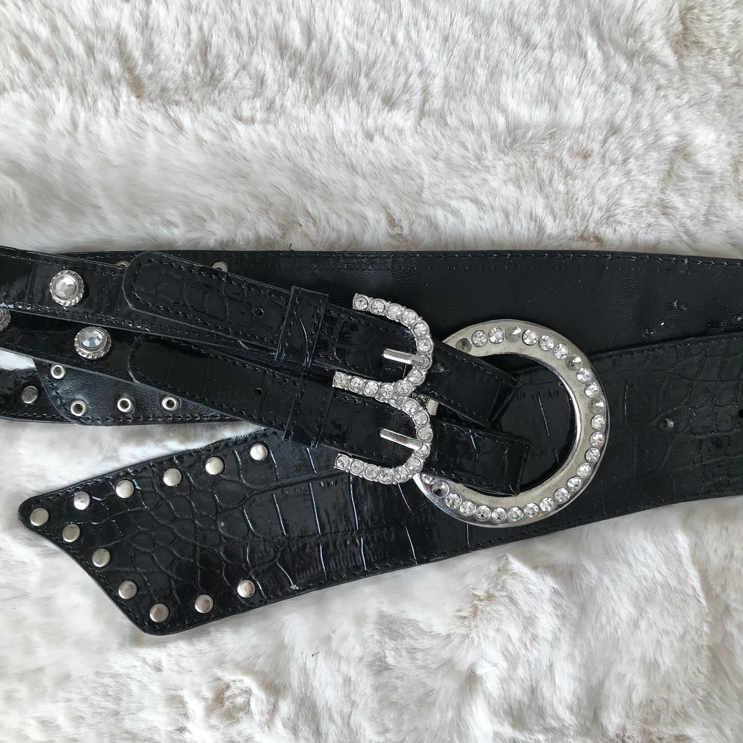 Black Rhinestone Statement Belt