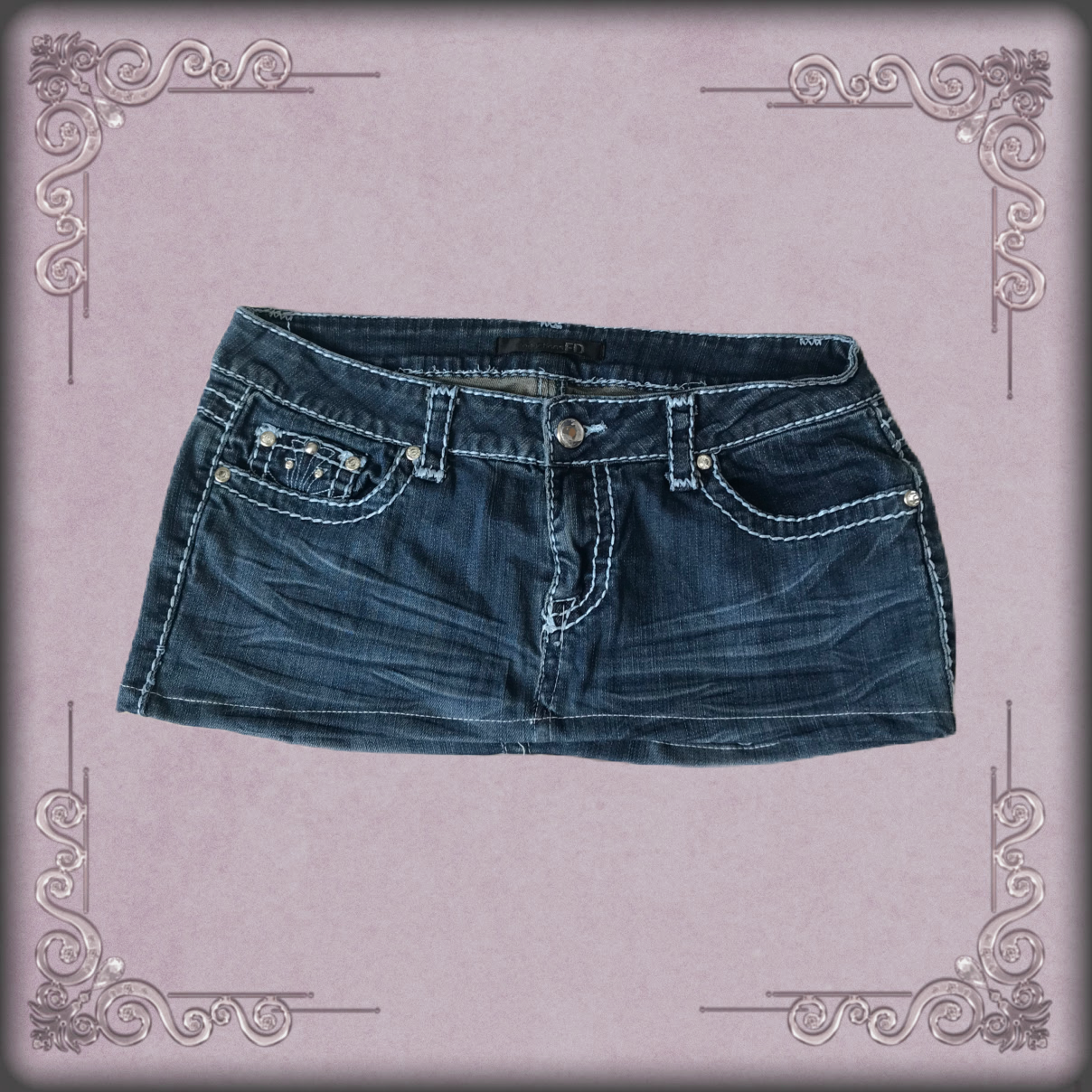 Blue Embroidery Rhinestone Studded Denim Mini Skirt