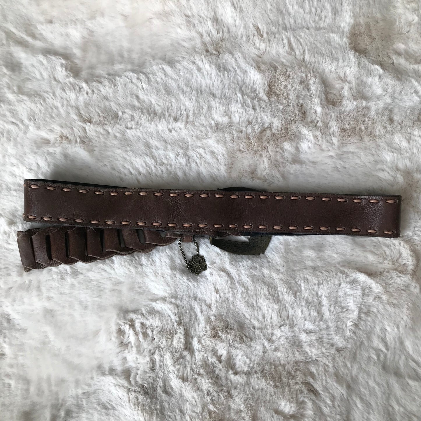 Butterfly Detail Brown Leather Belt