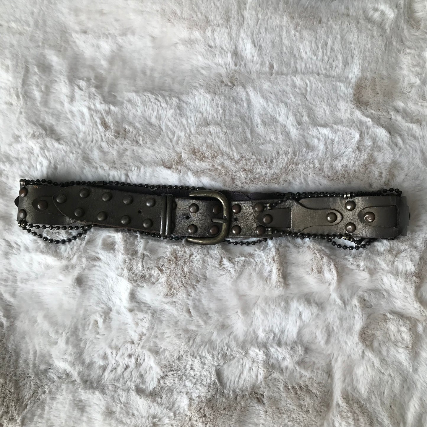 Dark Olive Chain Leather Belt
