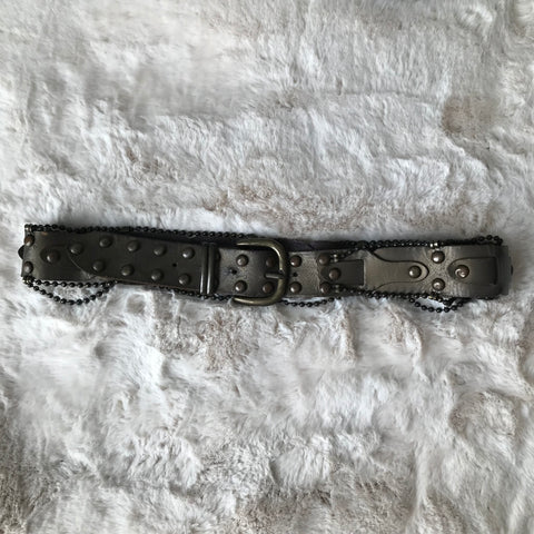 Dark Olive Chain Leather Belt