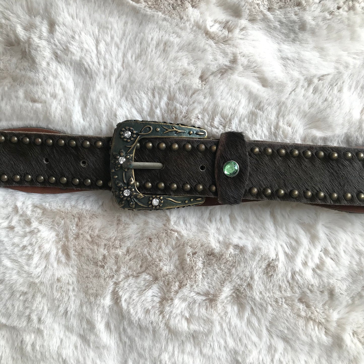 Fur Brown & Green Rhinestone Belt