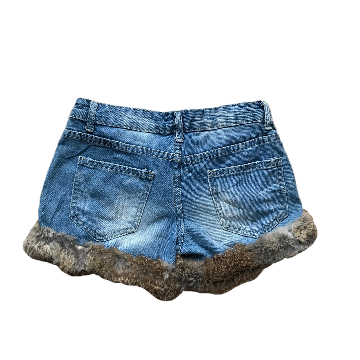 Light Denim Fur Trim Shorts