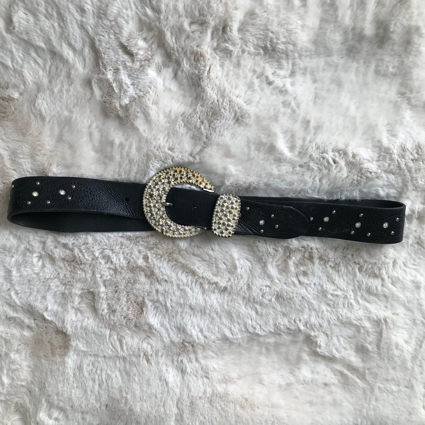 Black Half Moon Buckle Rhinestone Belt