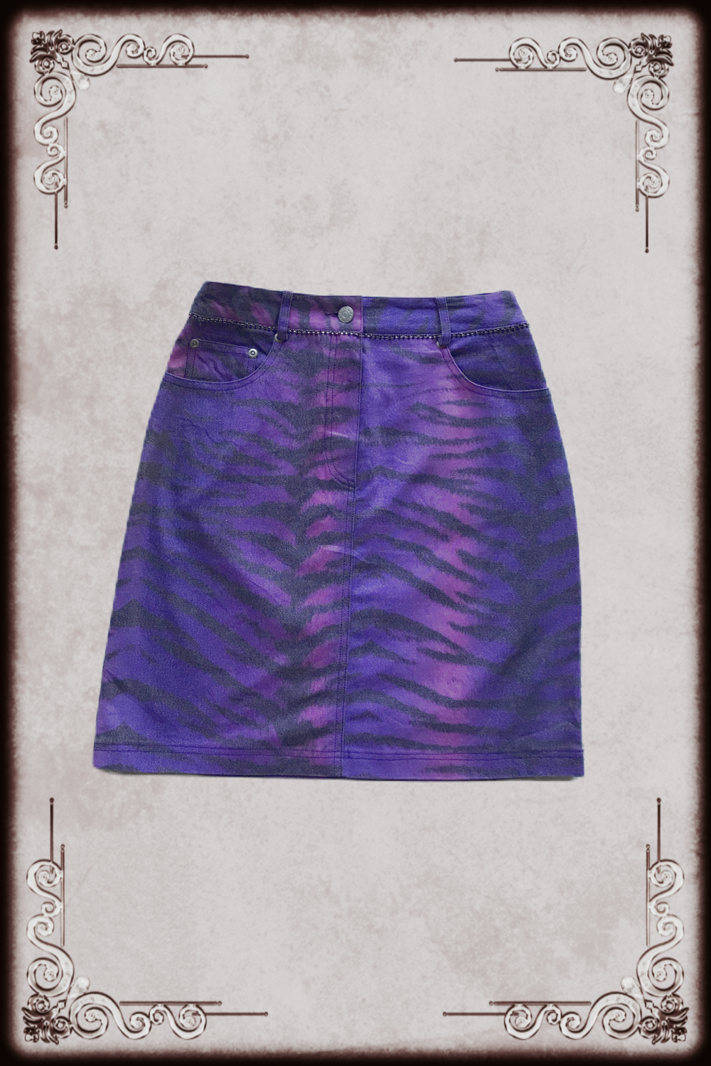 Glitter Purple Denim Zebra Print Midi Skirt