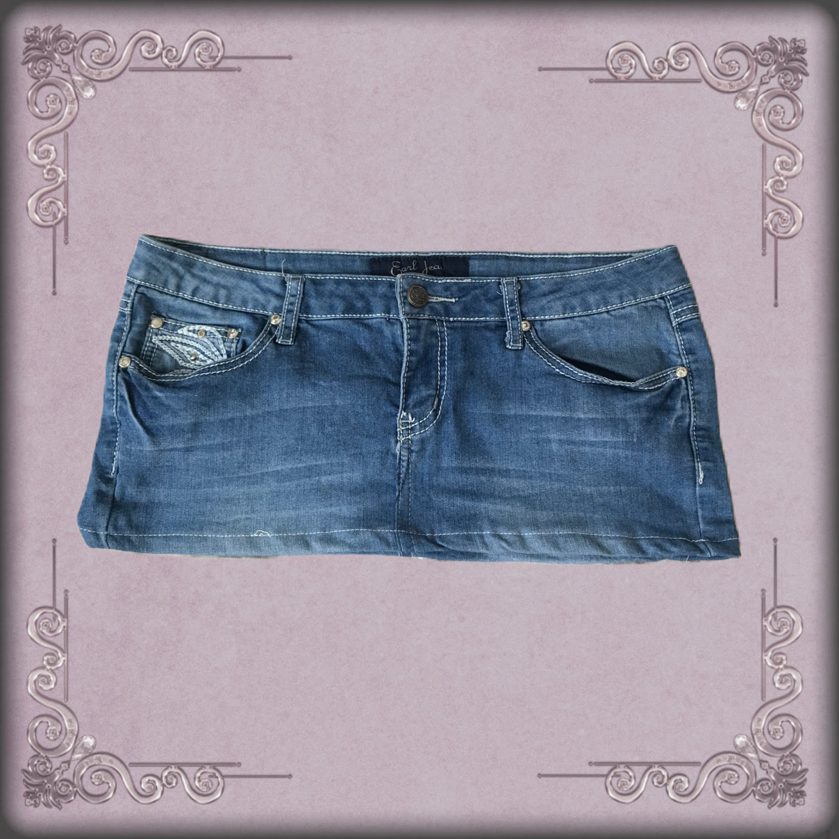 Rhinestone Stud Fleur de Lis Denim Mini Skirt
