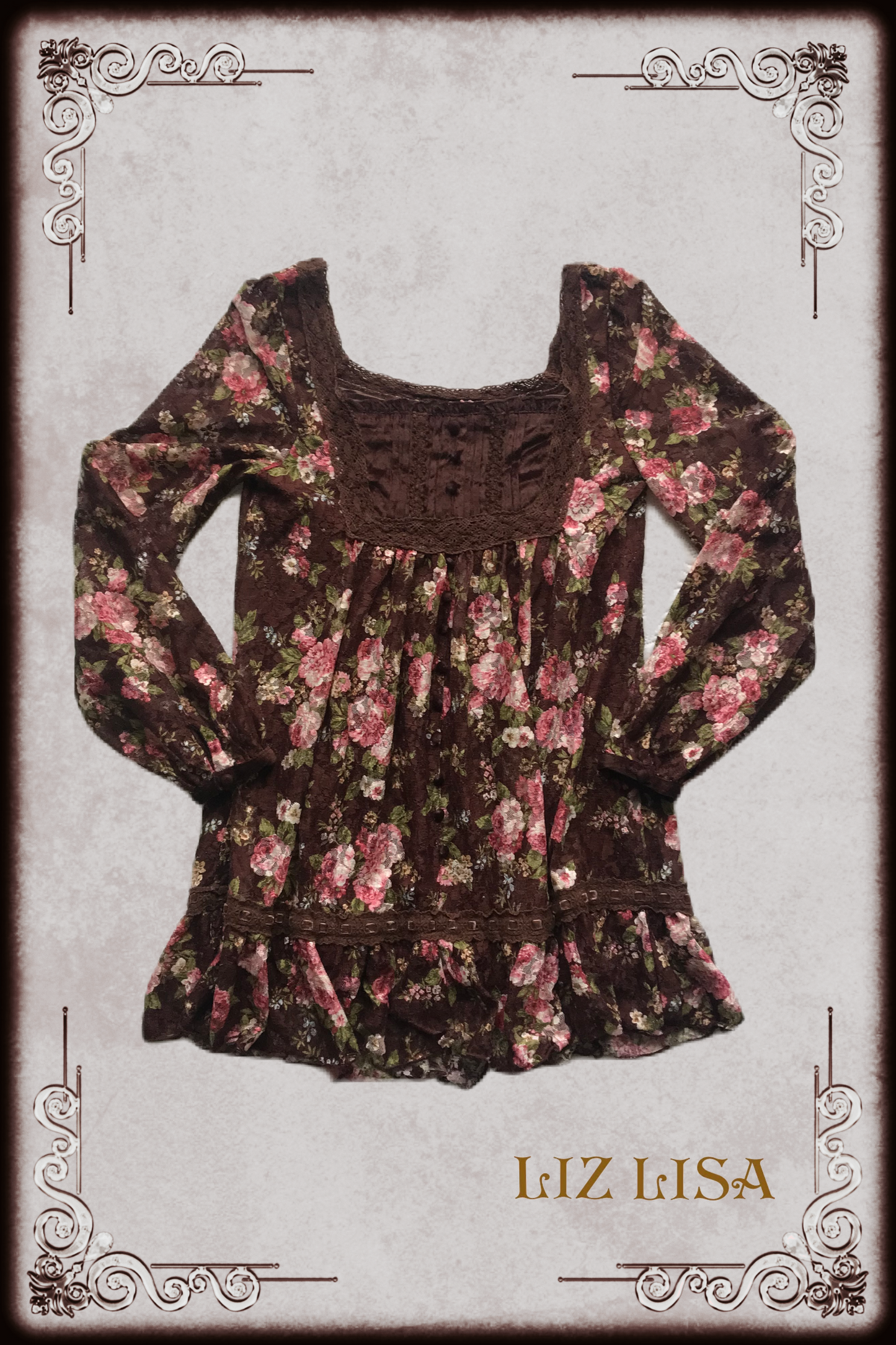 Liz Lisa Brown & Pink Floral Long Sleeve Dress