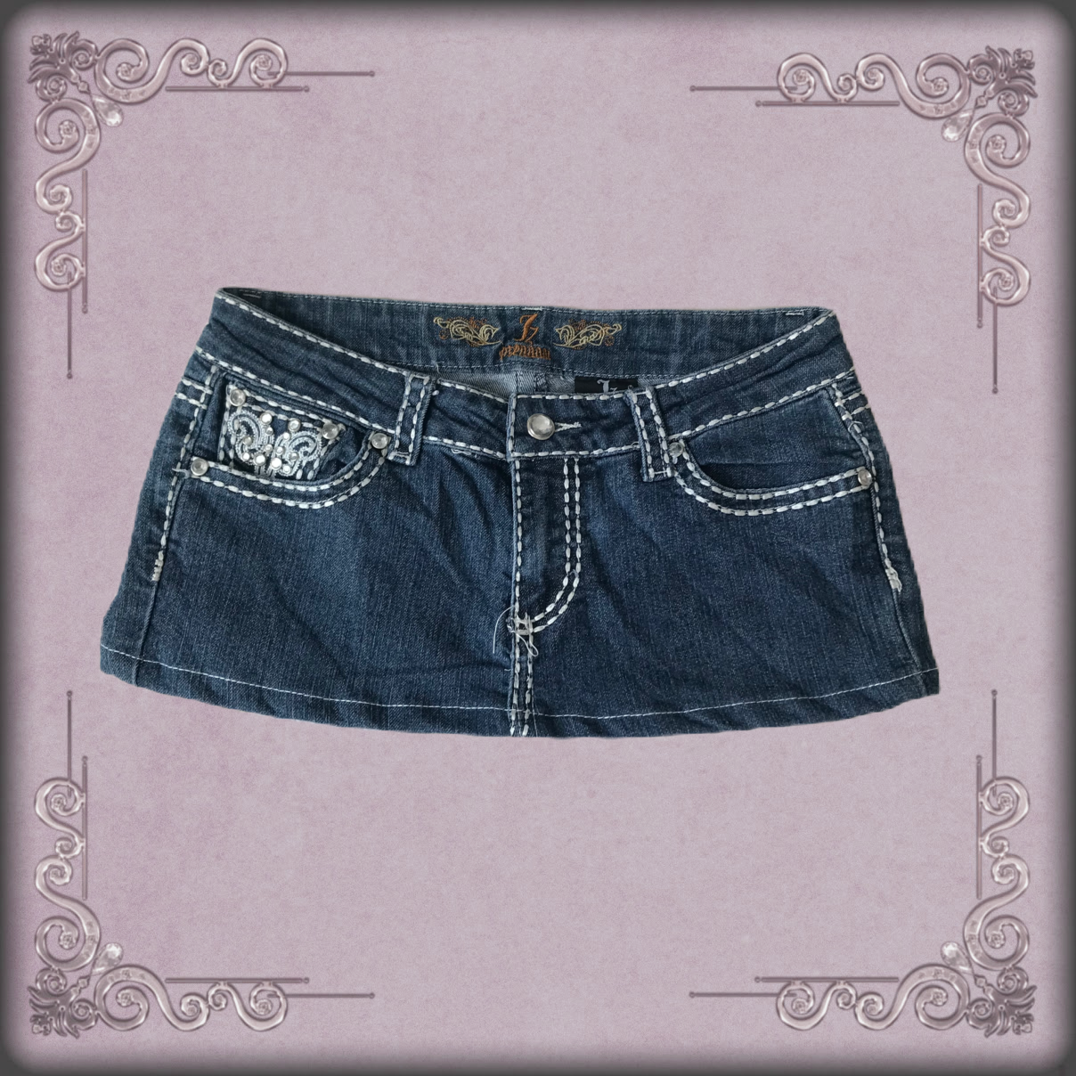 Silver Rhinestone Pattern Mini Denim Skirt