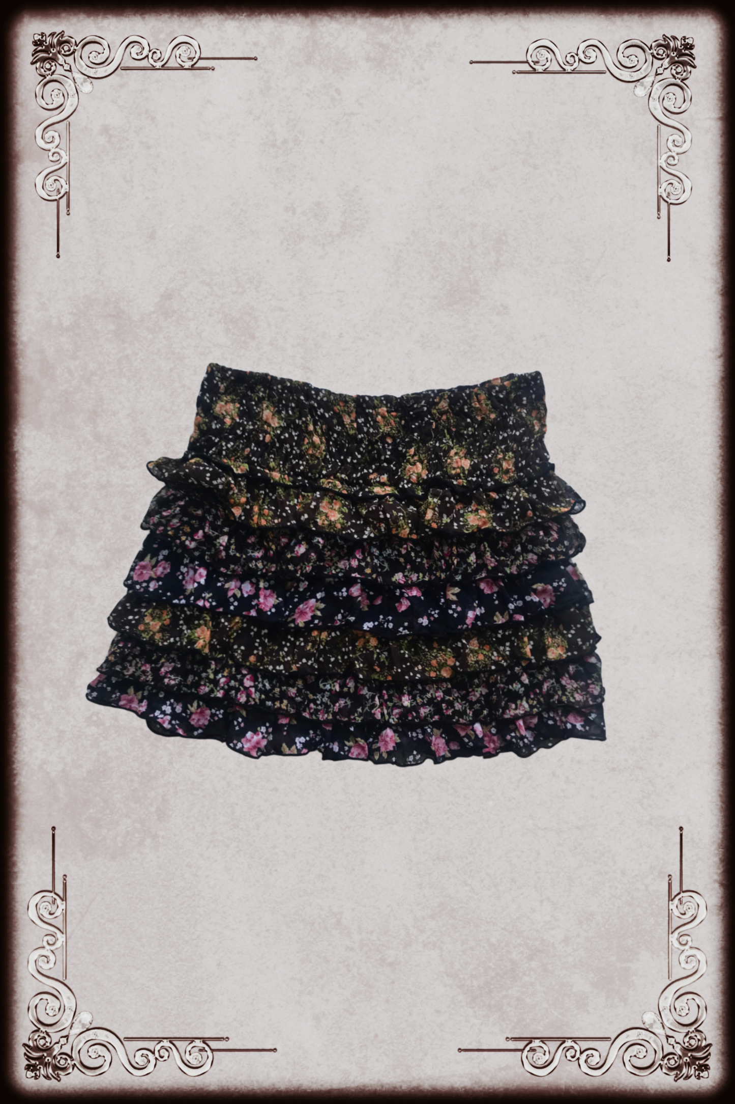 Dark Brown Floral Ruffle Skirt