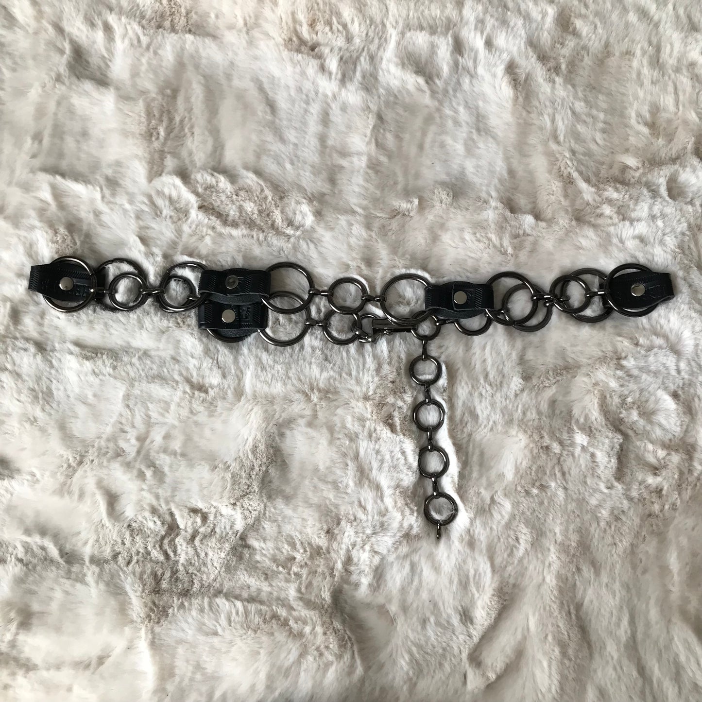 Hermes Branded Black Leather Chain Belt