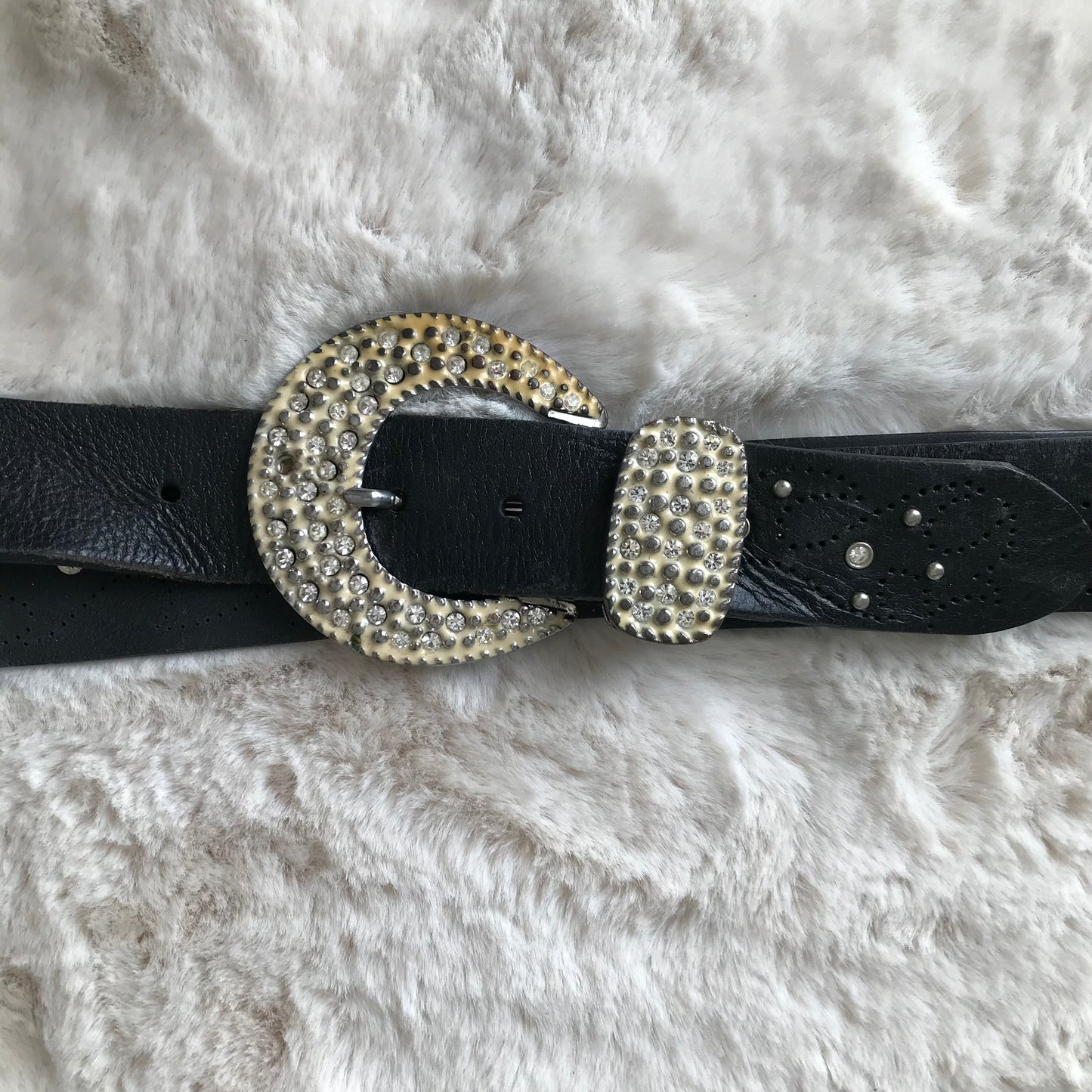 Black Half Moon Buckle Rhinestone Belt