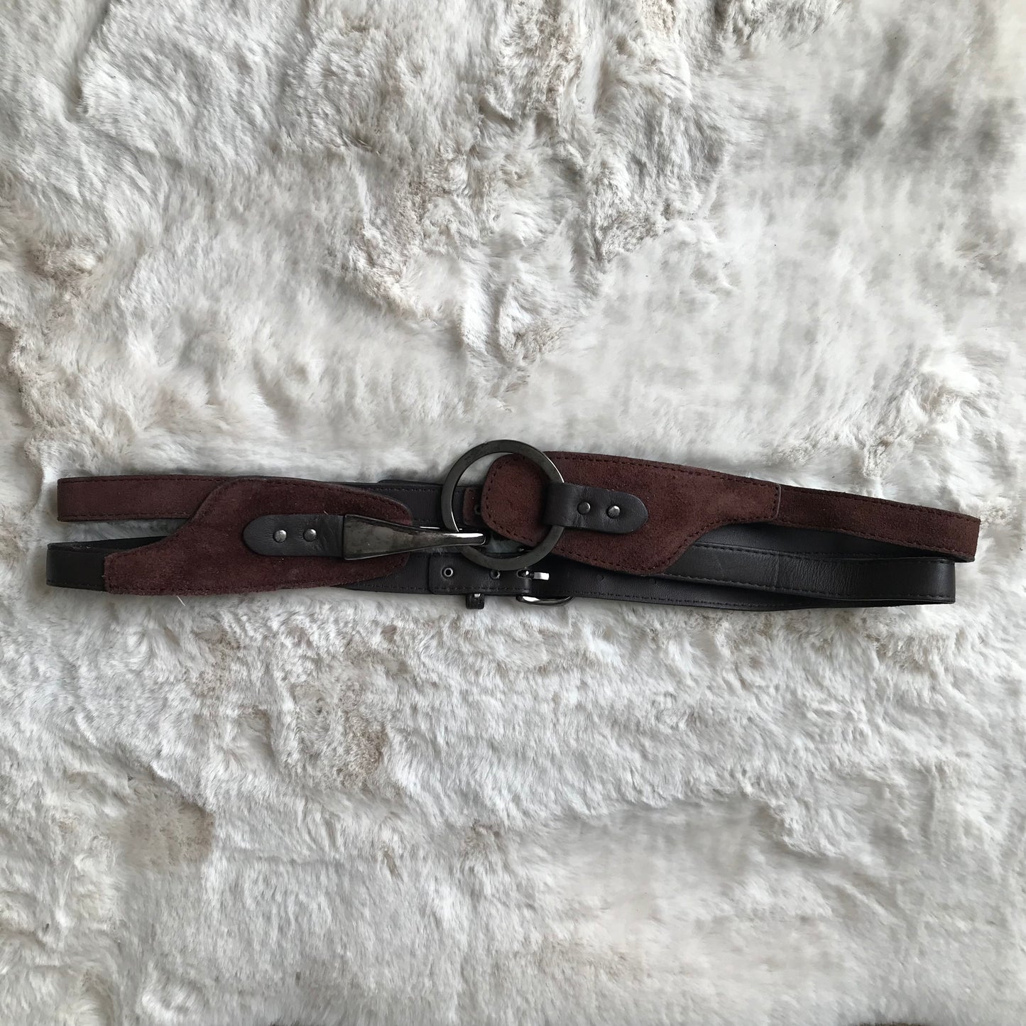 Brown Leather & Suede Strap Belt