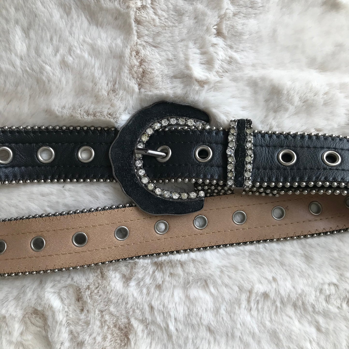 Black & Silver Leather Rhinestone Belt