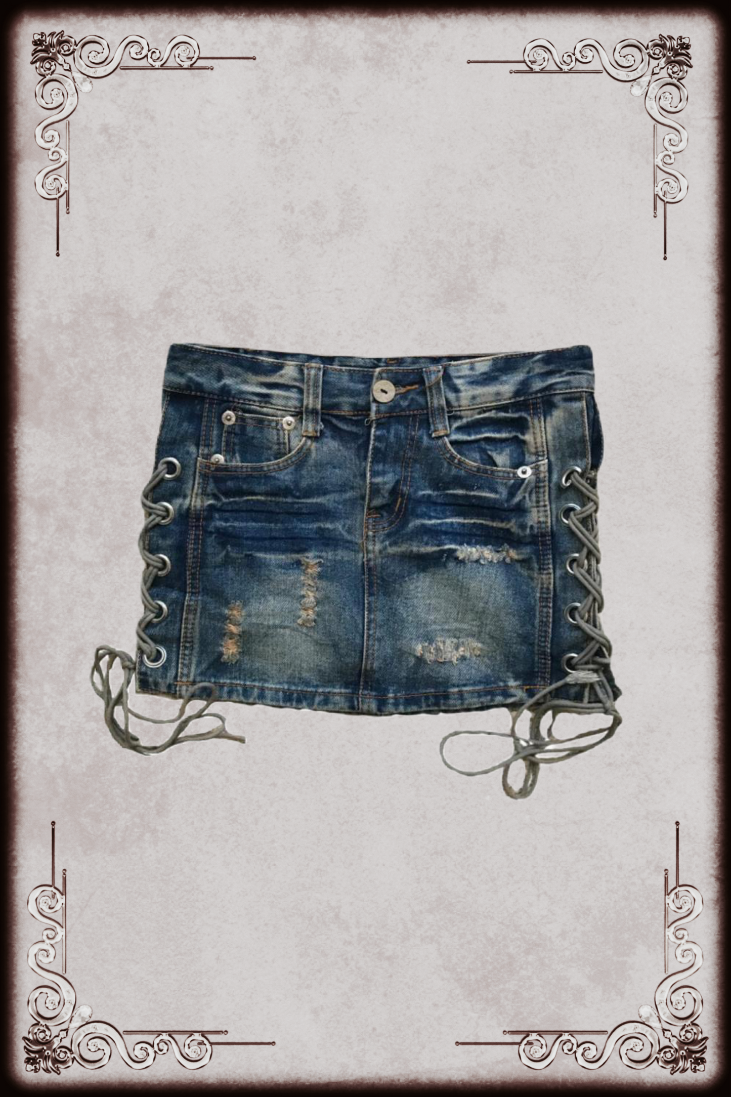 Lace Up Denim Mini Skirt