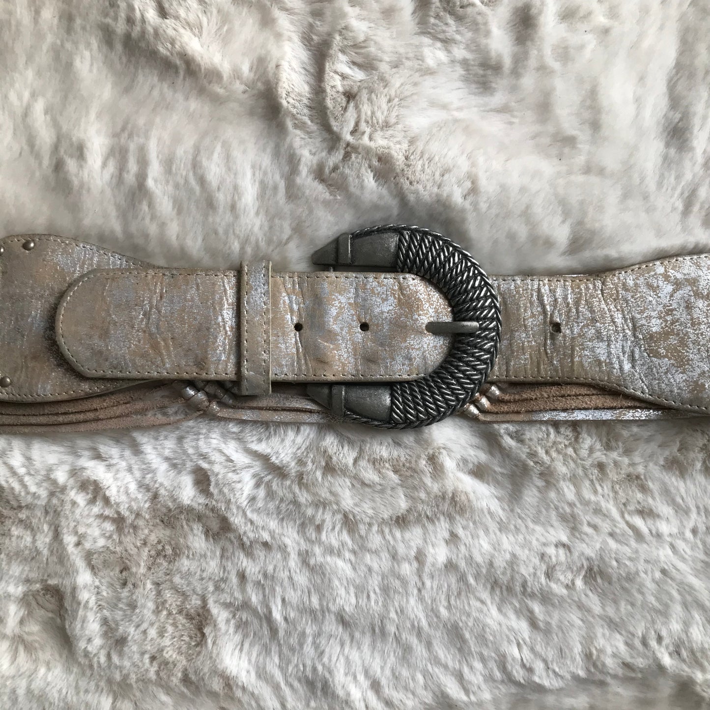 Distressed Silver Tassel Belt